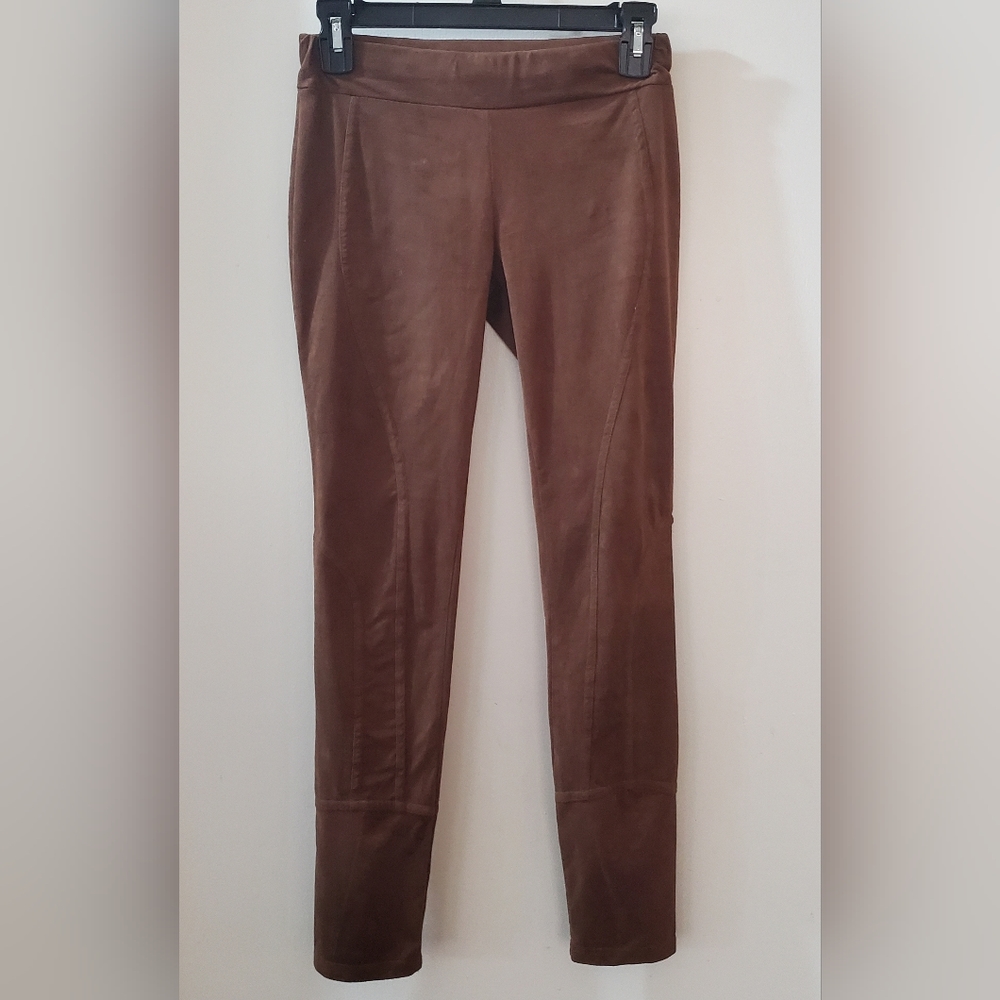 Chocolate brown leggings, size small, faux suede, lightweight and soft